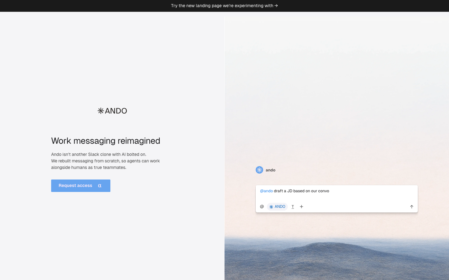 Ando 公式サイトのトップページ
