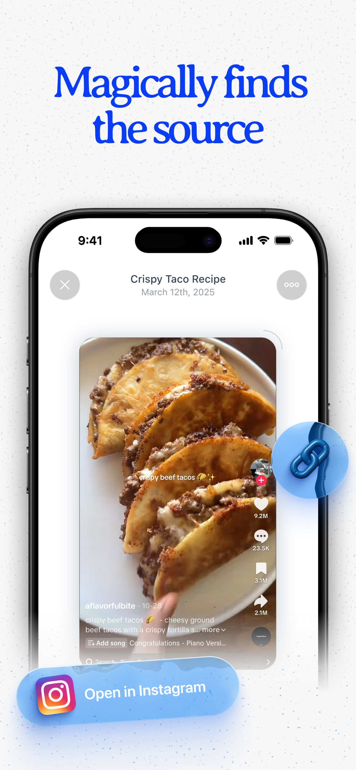 pool.day アプリの画面。スクショの元になった投稿リンクを見つけ、Instagram で開くボタンが表示される