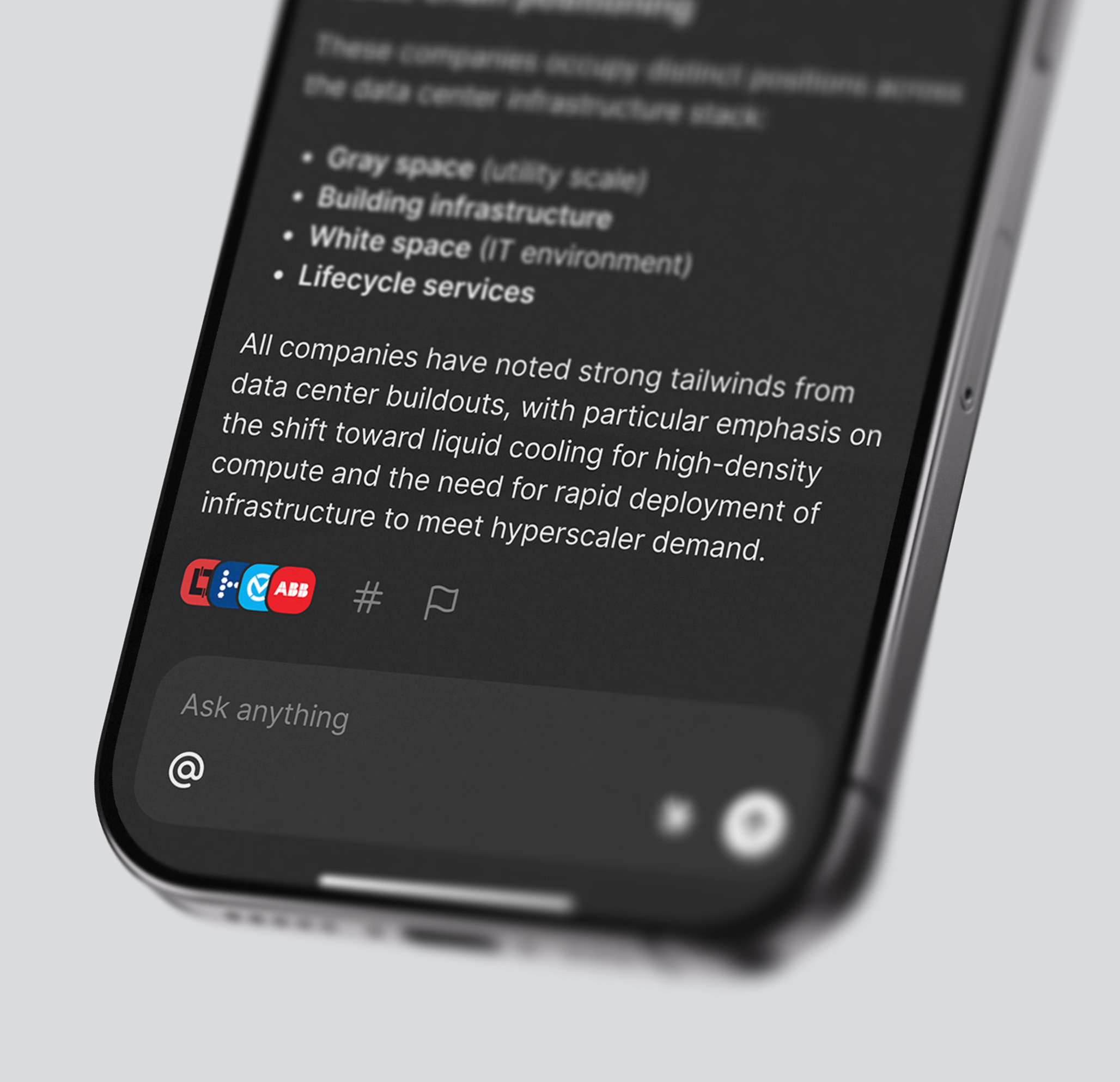 Quartr モバイルアプリの AI Chat 画面